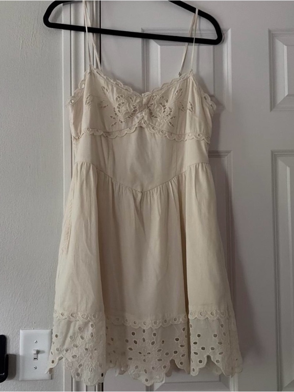 American Eagle Cream Eyelet Mini dress with Spaghetti Straps
